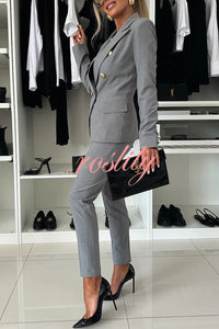 Feeling of Confidence Metal Button Long Sleeve Lapel Blazer