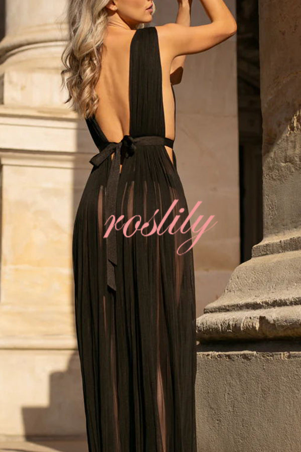 Sexy Muse Semi-sheer Tulle Fabric Fixed Back Tie-up Maxi Dress