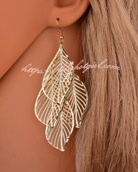 Multi Leaf Pattern Drop Earrings