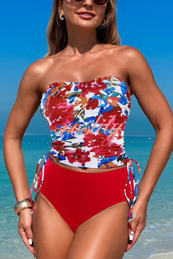 Unique Print High Waist Tie-Stretch Two-Piece Bikini Swimsuit