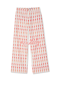 Good Luck Linen Blend Koi Pattern High Rise Elastic Waist Loose Pants