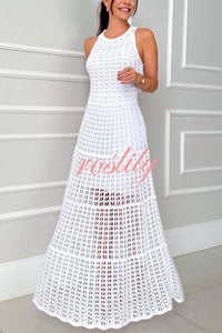 Mariane Crochet Knit Round Neck Texture A-line Maxi Dress