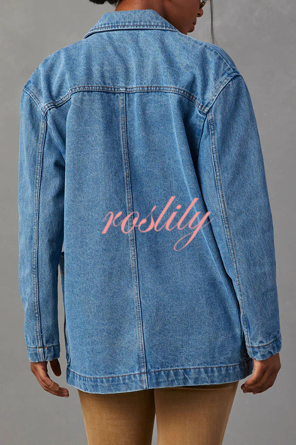 Breaking The Rules Denim Button Up Lapel Loose Blazer Jacket