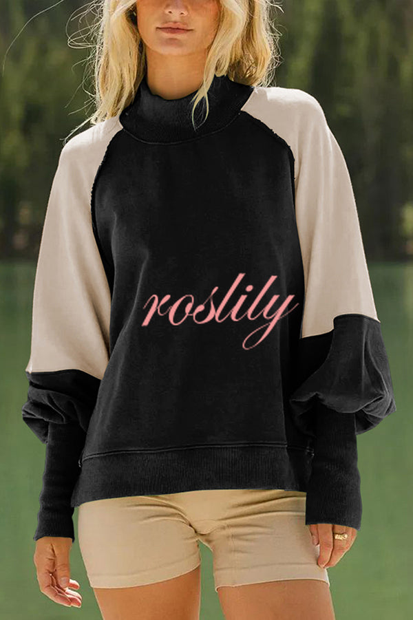 Fashionable Contrast Color Stitching Long Sleeve Loose Sweatshirt