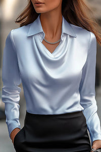 Solid Color Lapel Long Sleeve Casual Top