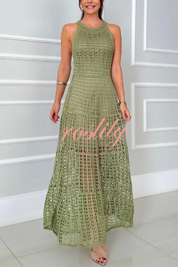 Mariane Crochet Knit Round Neck Texture A-line Maxi Dress