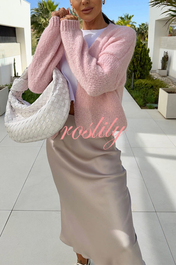 Solid Color Casual Long Sleeve Knitted Cardigan