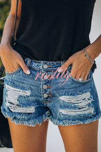 Independence Day American Flag Print Bottom Tassel Denim Pocket Shorts