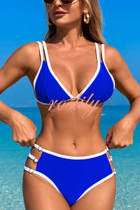 Contrast Color Lace-up Stretch Two-piece Bikini Swimsuit