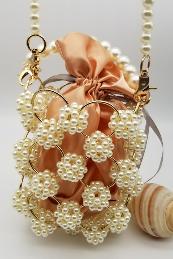 Metal Craft Hand-woven Hollow Pearl Bucket Bag