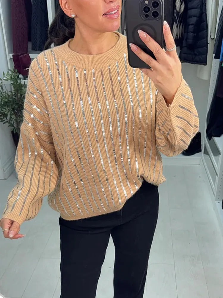 Golden Line Sequin Knit Sweater