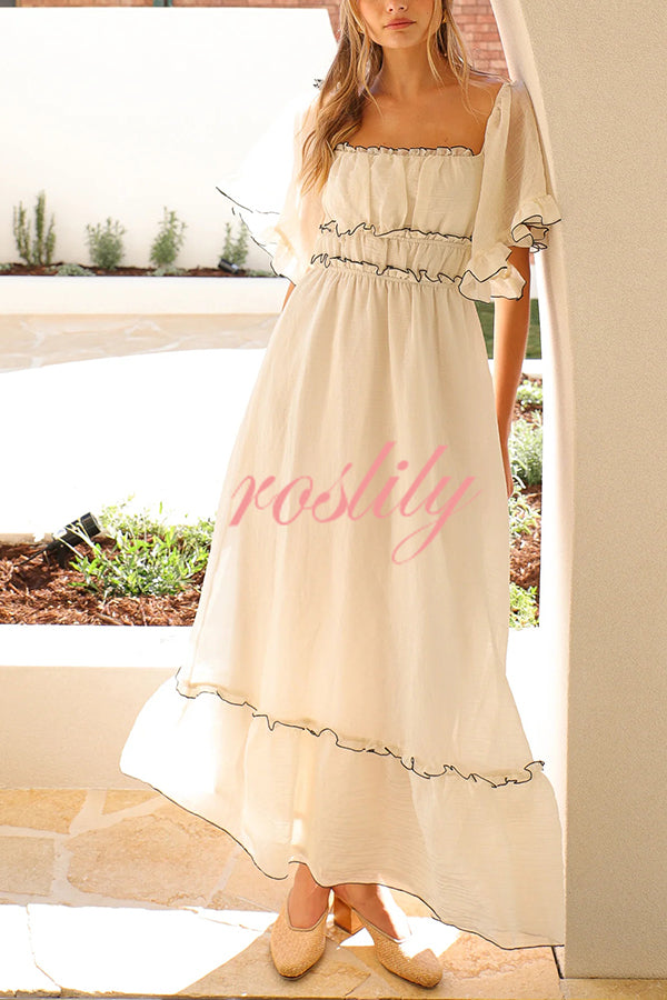 Fashion Square Neck Open Back Pleated Waist Maxi Dress