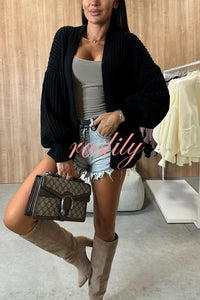 Solid Color V-neck Long-sleeved Casual Knitted Cardigan