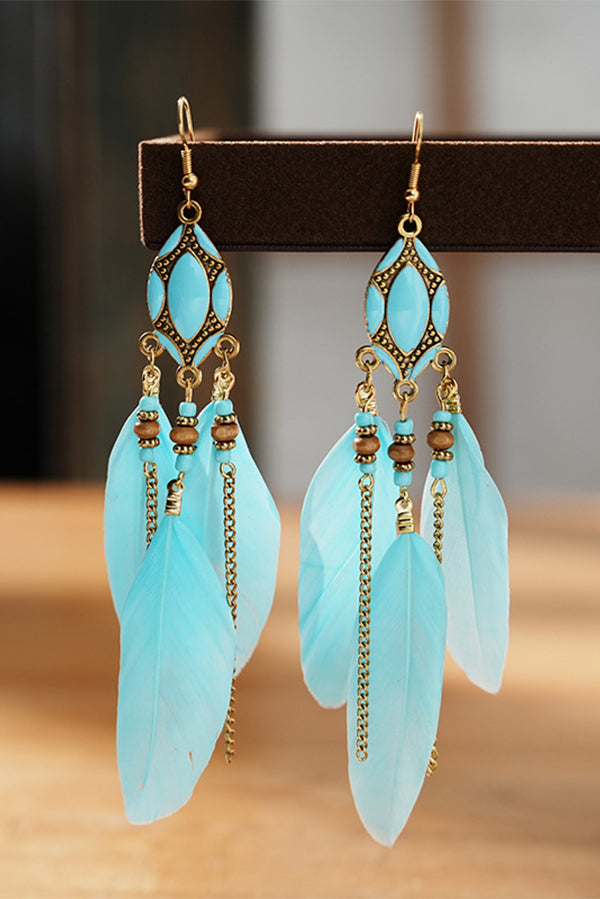 Boho Vintage Colorful Feather Tassel Dangle Drop Earrings