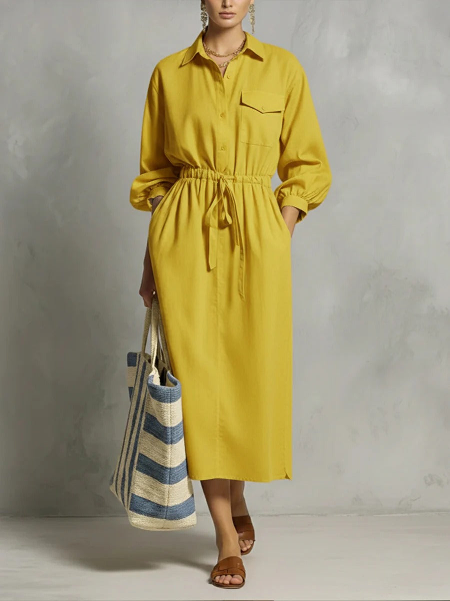 Effortless Drawstring Midi Shirt Dress