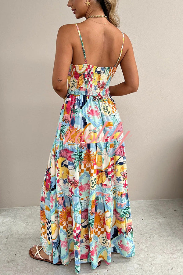 Radiant As Always Unique Print Front Tie-up Slip Maxi Dress