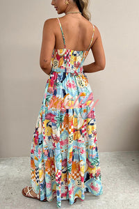 Radiant As Always Unique Print Front Tie-up Slip Maxi Dress