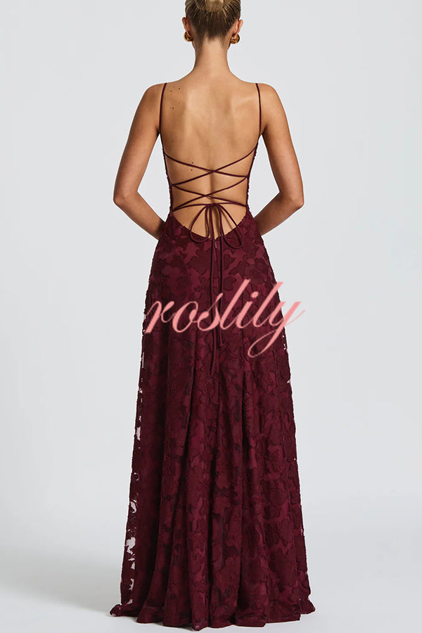 Francis Floral Burnout Jersey Fabric Cowl Neck Back Lace-up Maxi Dress