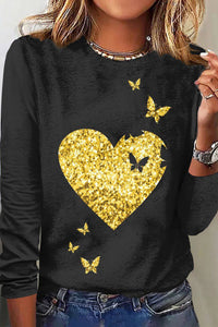 Valentine's Day Printed Round Neck Long Sleeve Top