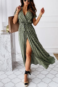 Free Falling Polka Dot Wrap Maxi Dress