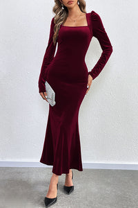 Velvet Long-sleeved Sexy Backless Slim Fit Fishtail Maxi Dress