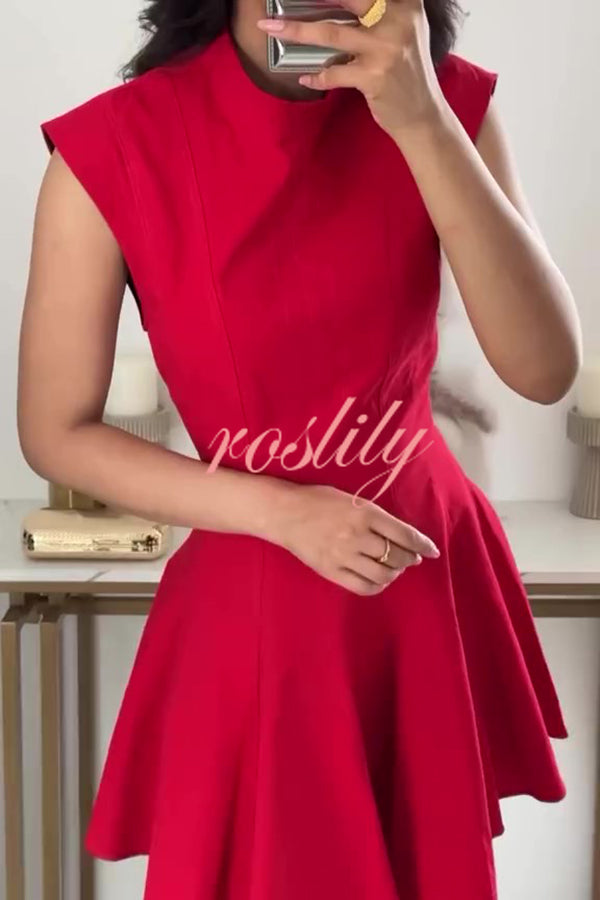 Solid Color Round Neck Sleeveless Waist Mini Dress