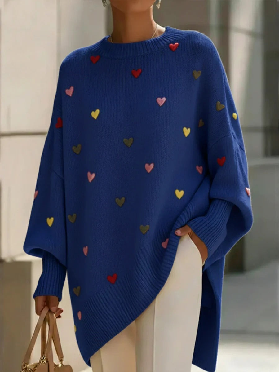 Cozy Sweater With Heart Pattern