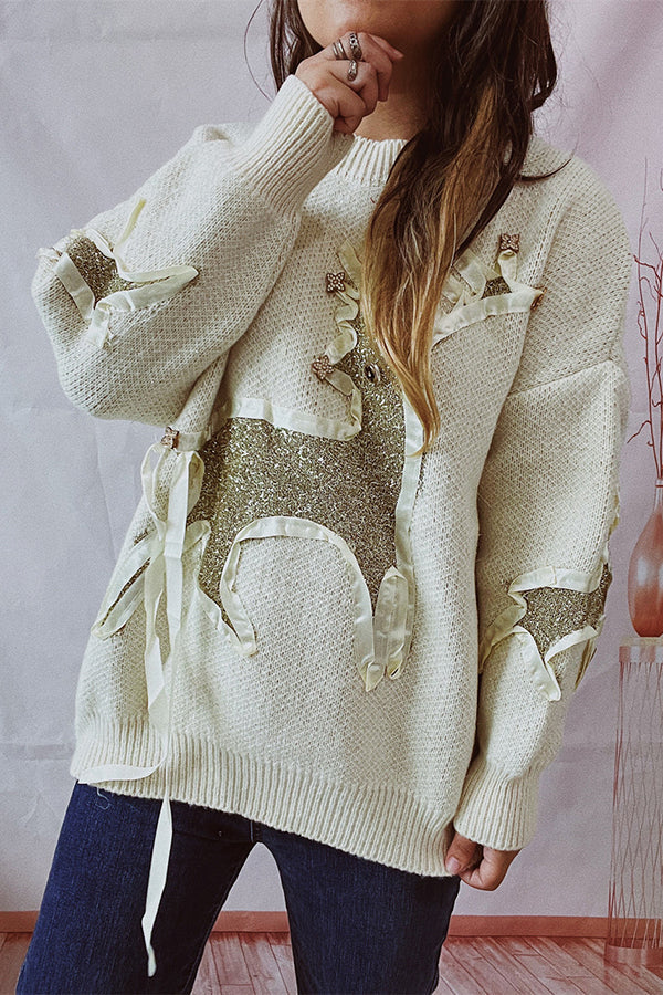 Christmas Pattern Knitted Crew Neck Long Sleeved Sweate