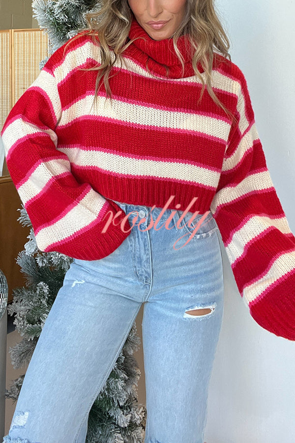 Fashion Striped Turtleneck Long Sleeve Loose Knit Sweater