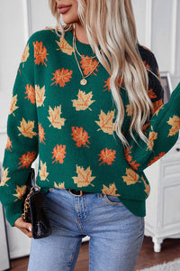 Maple Leaf Pattern Casual Loose Knitted Sweater