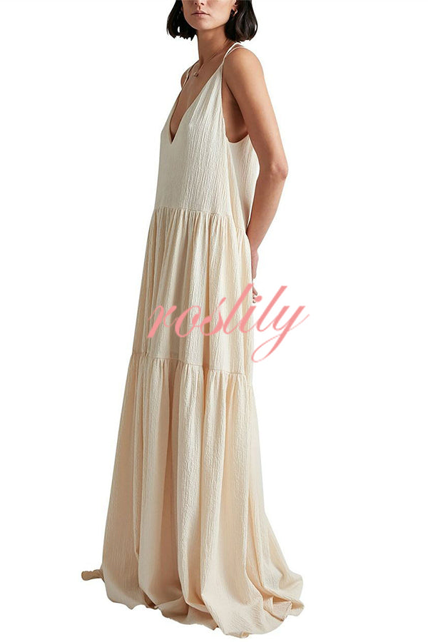 Beach Day Linen Blend Back Tie-up A-line Layered Maxi Dress