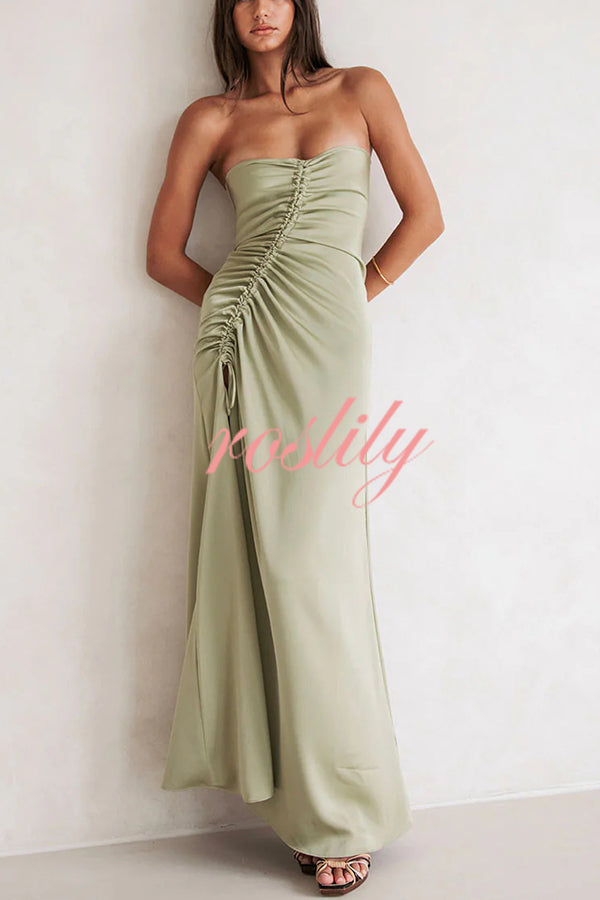 Sexy Off-shoulder Asymmetric Pleated Side Slit Maxi Dress