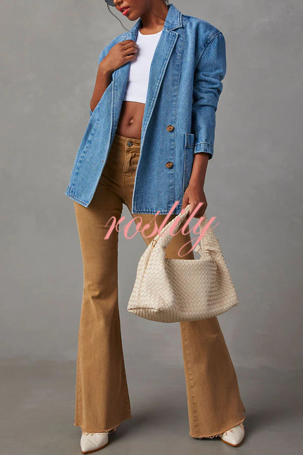 Breaking The Rules Denim Button Up Lapel Loose Blazer Jacket