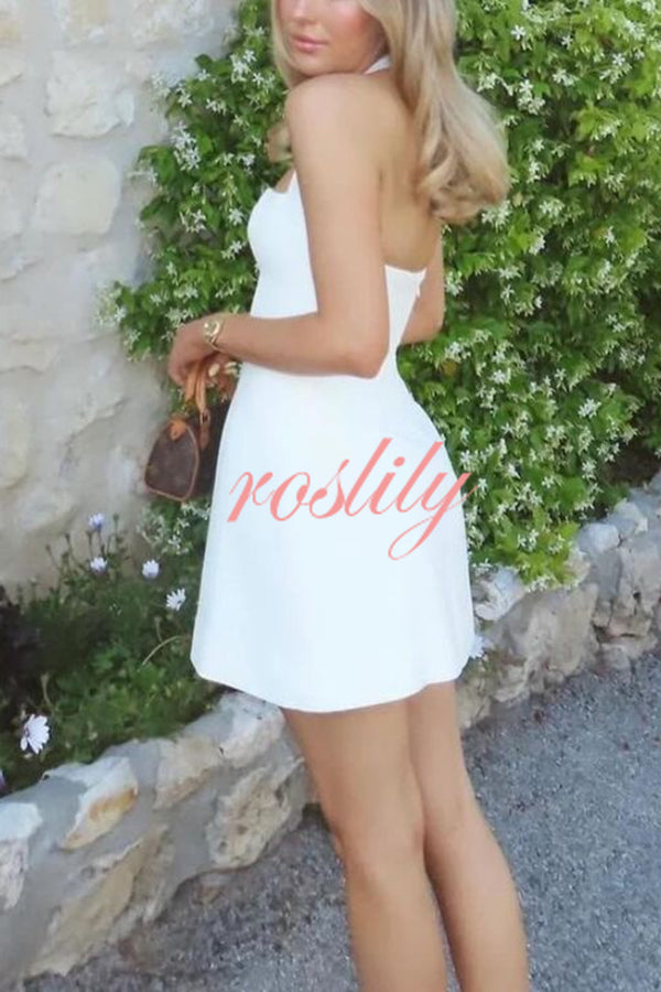 Solid Color Halter Neck Sexy Sleeveless Backless Mini Dress