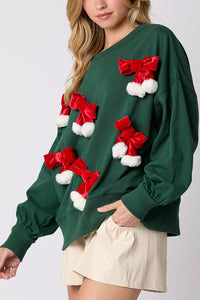 Christmas Bow Embellished Casual Long-sleeved Sweatshirt