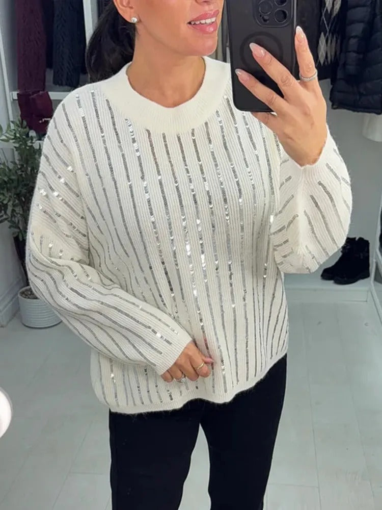Golden Line Sequin Knit Sweater