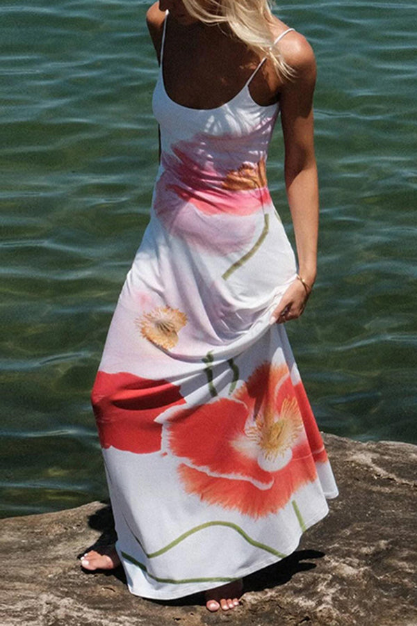 Romantic Beginnings Poppy Blossom Slip Stretch Vacation Maxi Dress