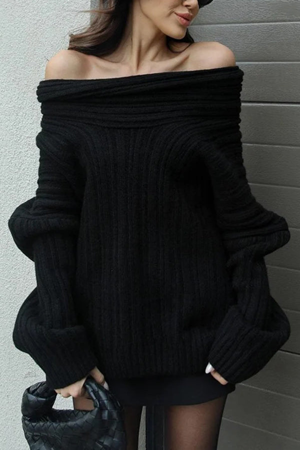 Fashionable Irregular Collar Loose Casual Knitted Sweater