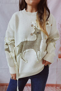 Christmas Pattern Knitted Crew Neck Long Sleeved Sweate