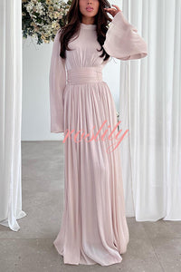 Stylish and Elegant Waist-tie Back Pleated Maxi Dress