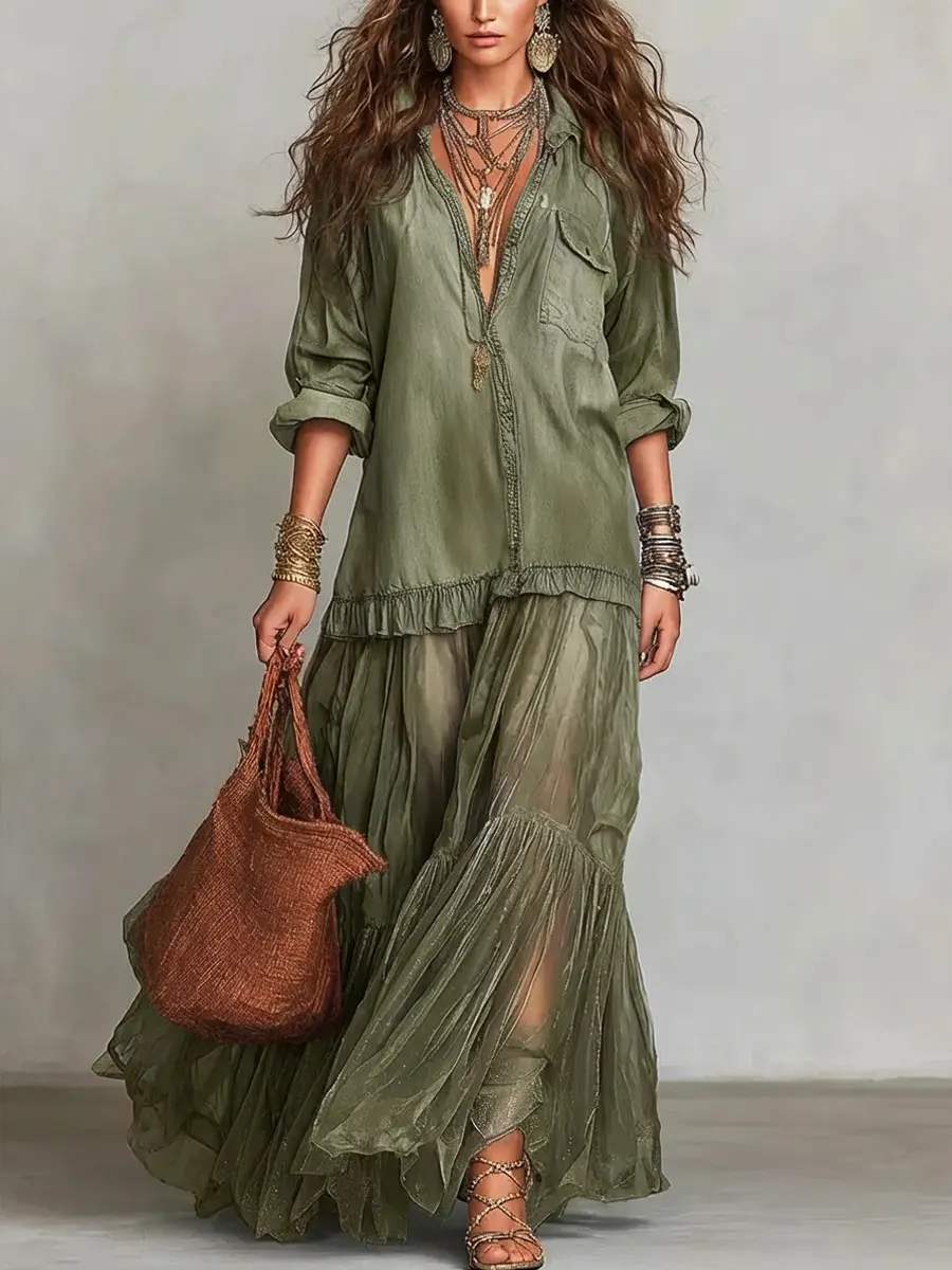 Vintage Denim Patchwork Maxi Dress