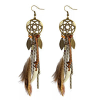 Boho Vintage Colorful Feather Tassel Dangle Drop Earrings