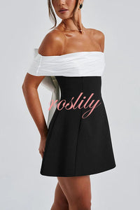 Sexy Contrast Off-the-shoulder Bow-embellished Mini Dress