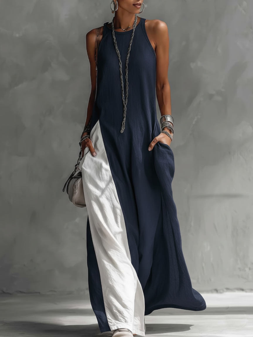 Cozy Color-blocked Cotton Dress