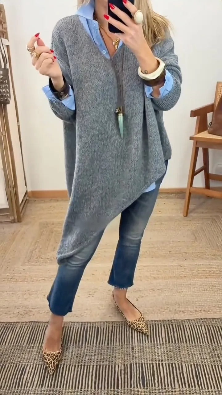 V-neck Irregular Casual Slit Versatile Sweater