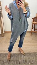 V-neck Irregular Casual Slit Versatile Sweater