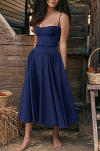 Solid Color Buttonless Bandeau Side Pocket Midi Dress