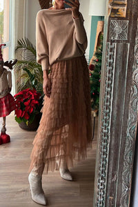 Be Your Own City Queen Tiered Elastic Waist Tulle Maxi Skirt