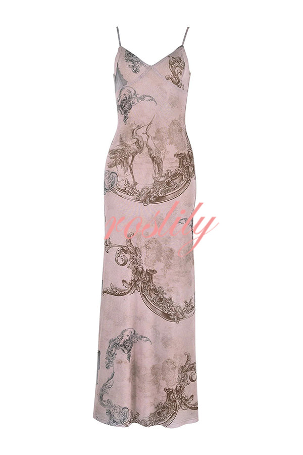 Reveling in The Unknown Floral Print Slip Stretch Maxi Dress