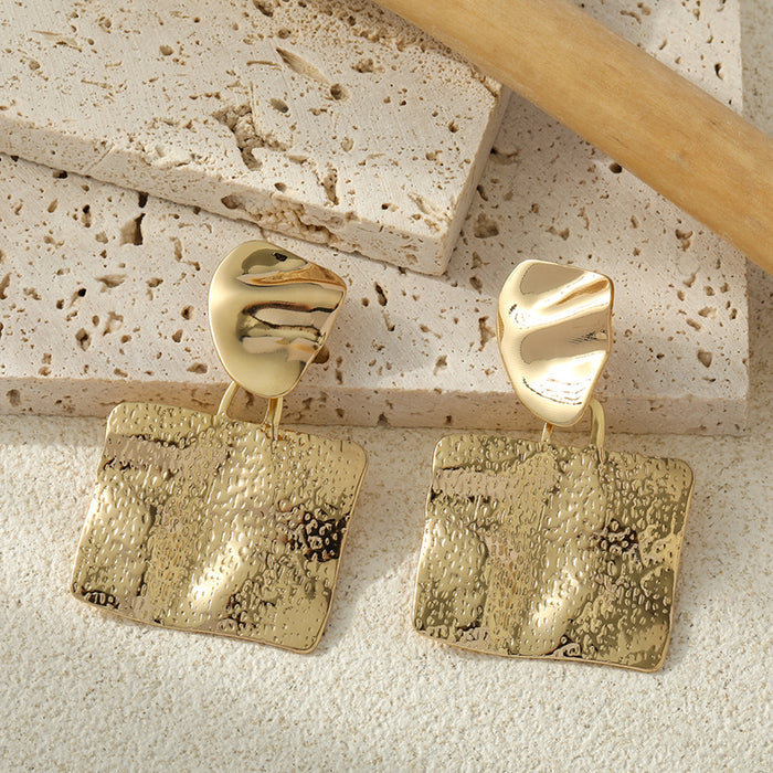 Personalized Embossed Hammered Square Metal Earrings